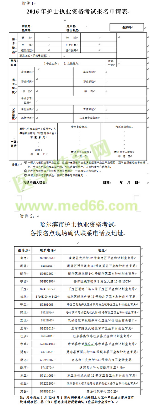 哈爾濱市2016年護(hù)士執(zhí)業(yè)資格考試現(xiàn)場(chǎng)確認(rèn)聯(lián)系電話及地址（點(diǎn)擊查看大圖）：