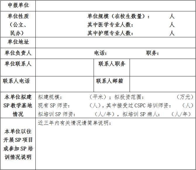 申報全國“標(biāo)準(zhǔn)化病人”(SP)教學(xué)基地的公告