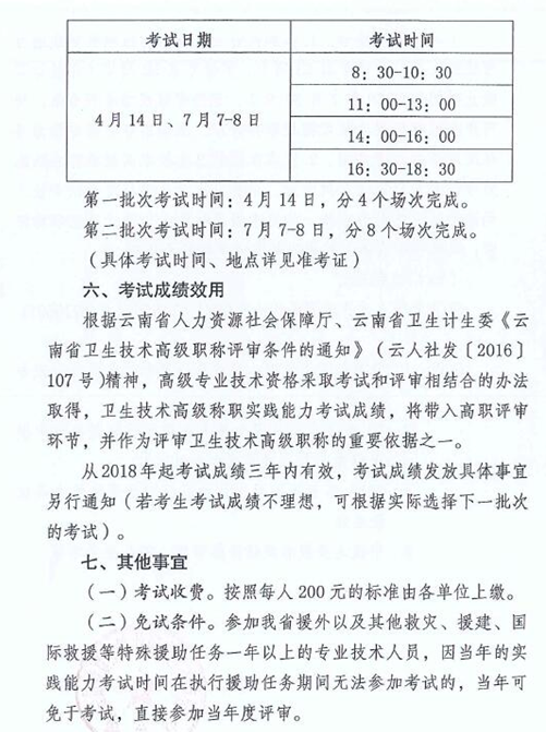 云南省2018年衛(wèi)生技術(shù)高級職稱實踐能力考試的通知