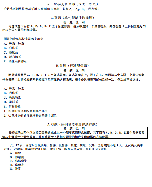 2019年國(guó)家醫(yī)師資格考試綜合筆試題型舉例